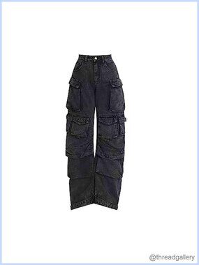 Womens Baggy Cargo Jeans Multi-Pocket Relaxed Fit Y2K Grunge Hip Hop Pants